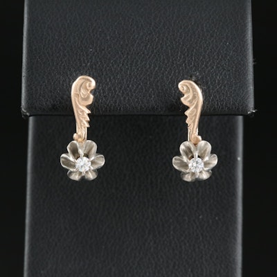 Vintage Russian Sterling Belcher Set 0.10 CTW Diamond 14K Earrings