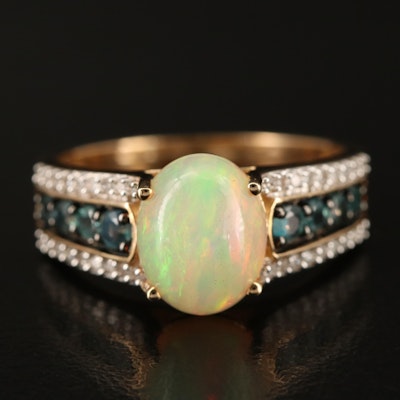 14K Opal, Alexandrite and Diamond Ring