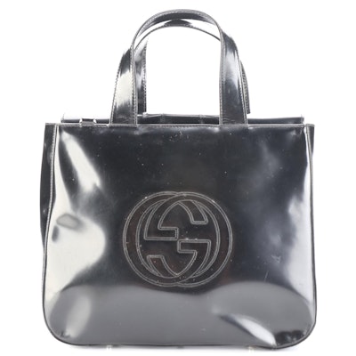 Gucci Interlocking GG Structured Tote in Black Mastercalf Glazed Leather