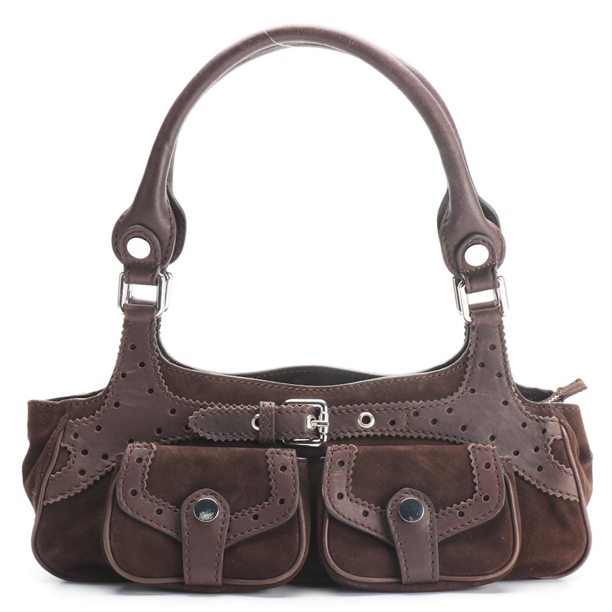 Max Mara Small Shoulder Bag in Dark Brown Suede and Goatskin Leather