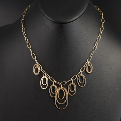 Italian 10K Hammered Oval Necklace