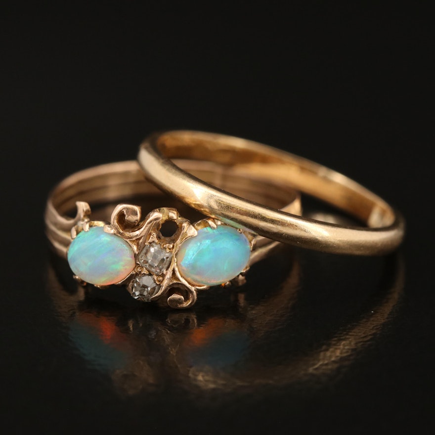 14K Opal and Diamond Ring and Band