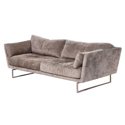 American Leather Modernist Style Brushed Metal and Custom-Upholstered Sofa