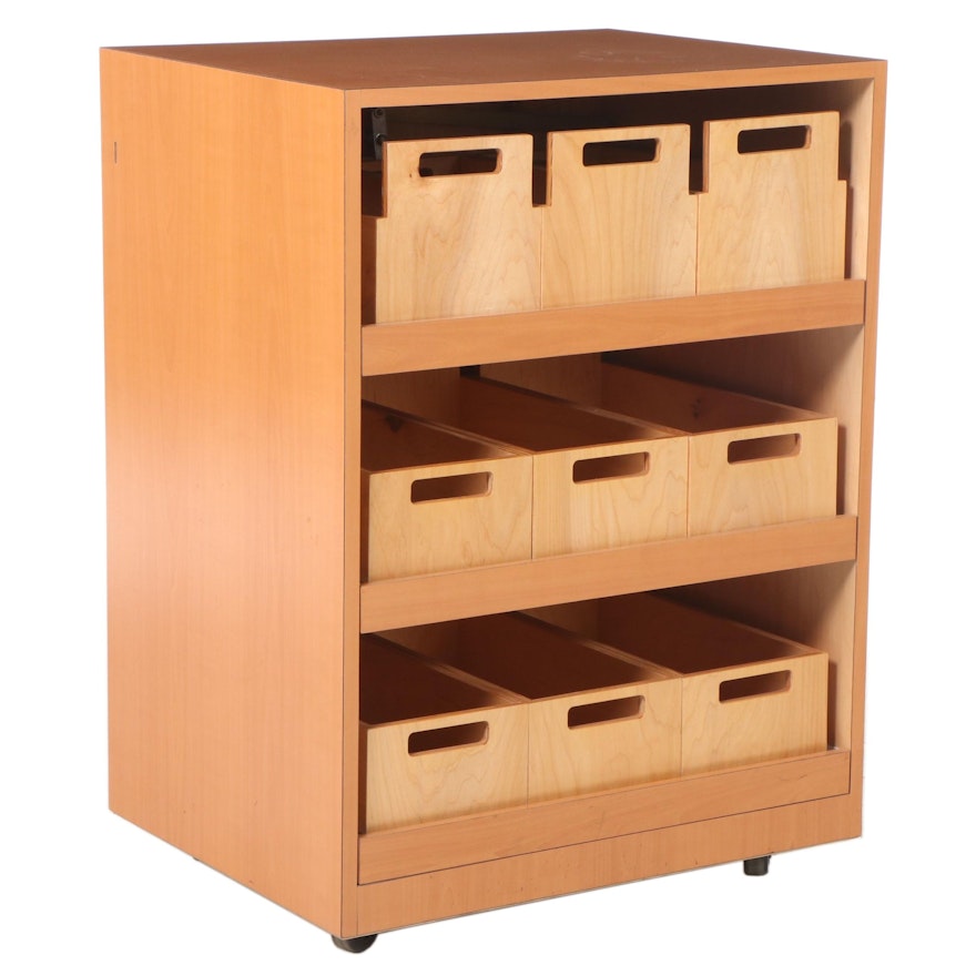 Birch-Grained Laminate Retail Drawer Cabinet on Casters