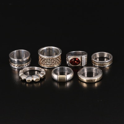 Sterling Rings Including 18K Accents, Spinner, Basket Weave and Hammered