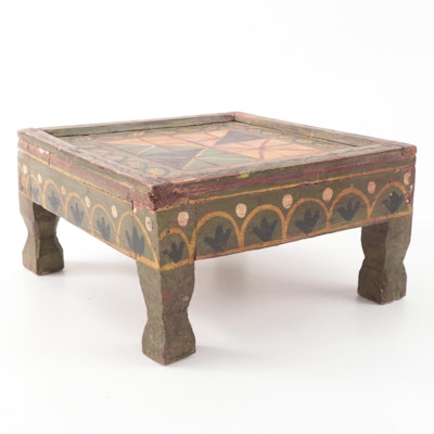 Indian Paint-Decorated Wood Low Table, 20th Century