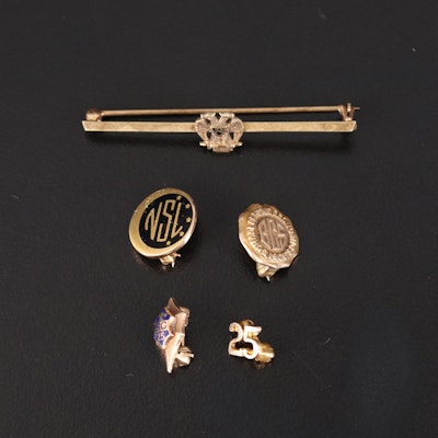 Vintage 10K and 14K Emblematic Pins, Guard and Masonic Bar Pin