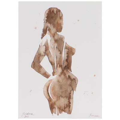 Anastasija Serdnova Watercolor Painting of a Female Nude
