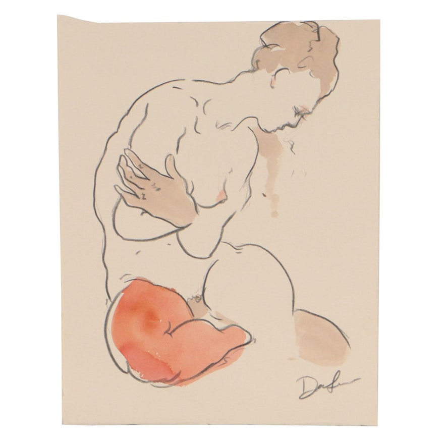 Daniel Sabau Watercolor and Graphite Painting "The Bather" 2022