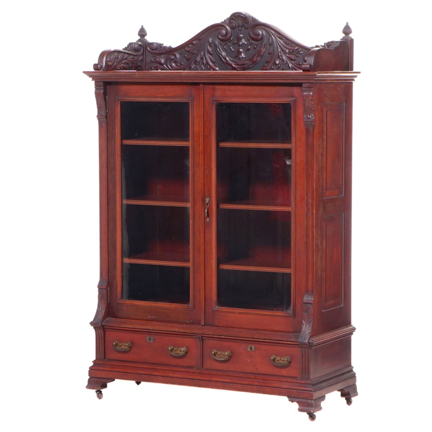 Late Victorian Carved Cherrywood Bookcase, circa 1900
