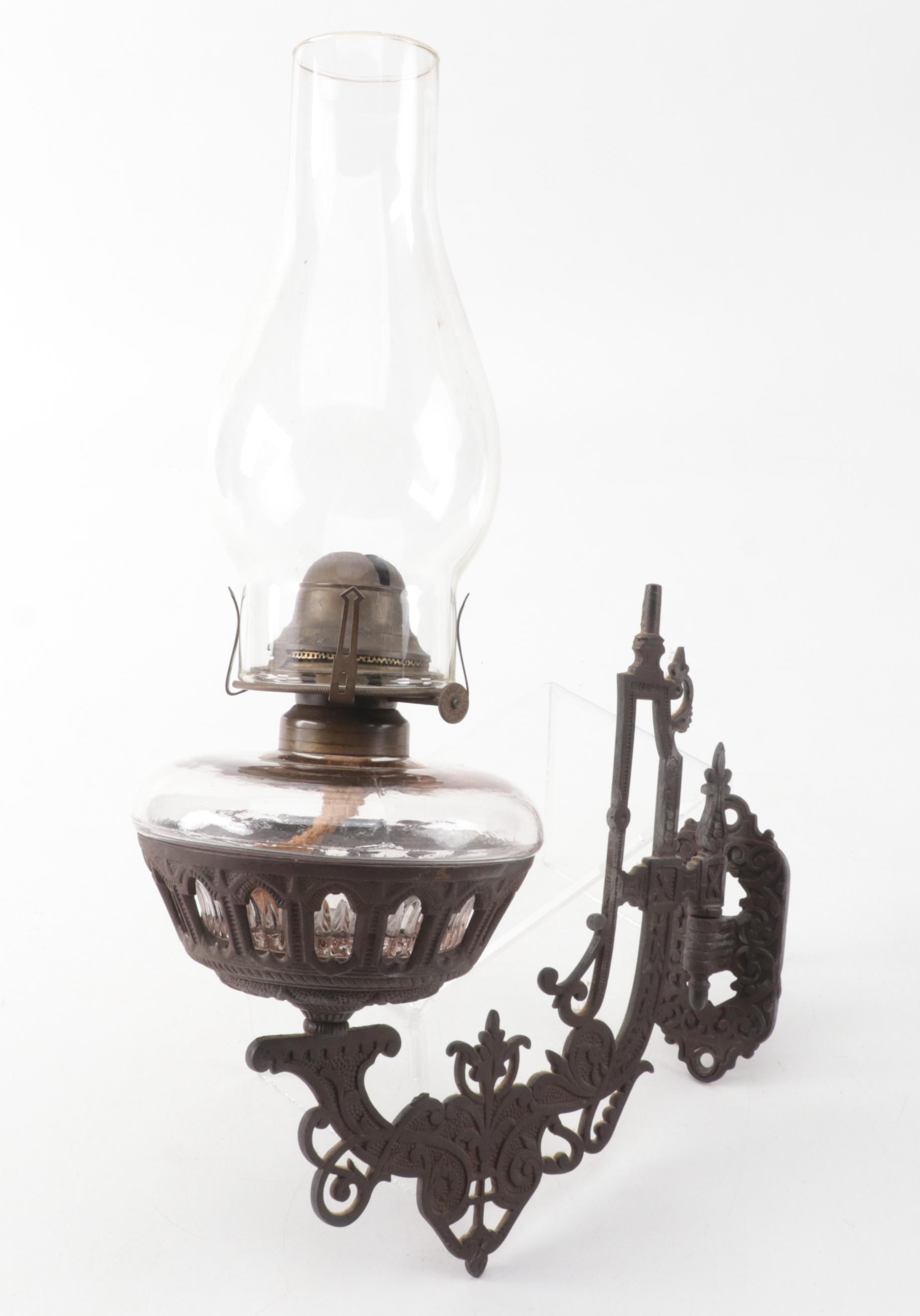 Victorian Wall Sconce Oil Lamp With Reflector, Late 19th to Early 20th