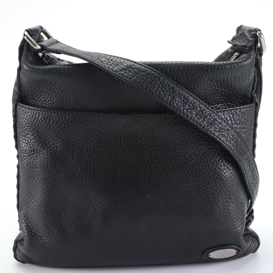 Fendi Selleria Flat Messenger Bag in Black Pebble Grain Leather