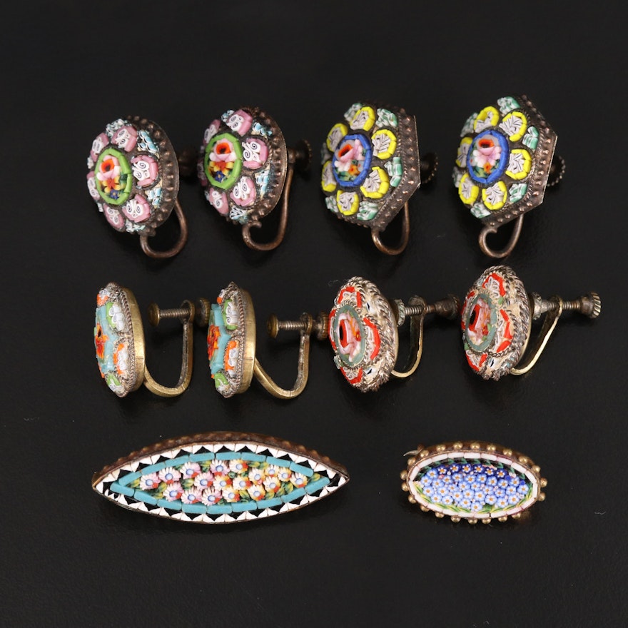Vintage Italian Micromosaic Earrings and Brooches