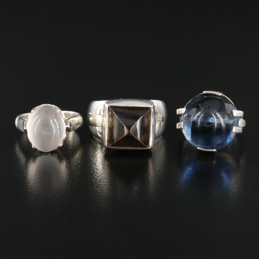 Art Deco Ring Featured in Sterling Rings Including Moonstone and Smoky Quartz