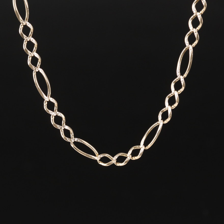Italian 14K Textured Figaro Chain Necklace