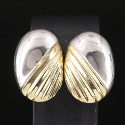 Two-Tone Mexican Sterling Fluted Drop Earrings