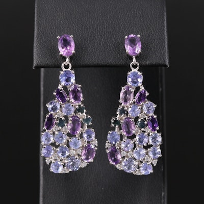 Sterling Amethyst, Tanzanite and Sapphire Earrings