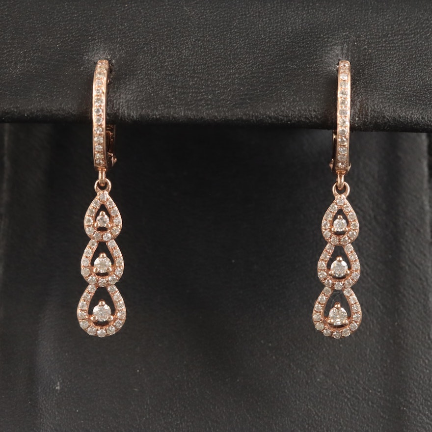 14K Rose Gold 0.52 CTW Diamond Hoop Earrings with Drops