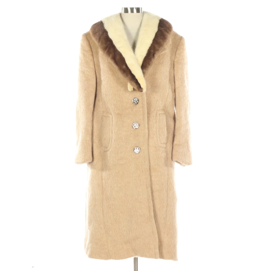 Bicolor Mink Fur Collar with Faux Fur Notched Collar Coat