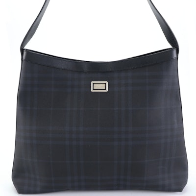 Burberry Black Plaid Coated Canvas and Leather Shoulder Bag