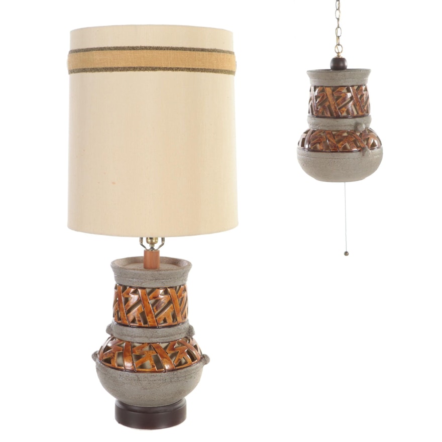 Mid Century Modern Ceramic Pendant With Matching Lamp