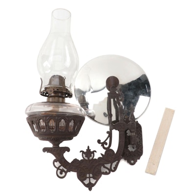 Victorian Wall Sconce Oil Lamp With Reflector, Late 19th to Early 20th C