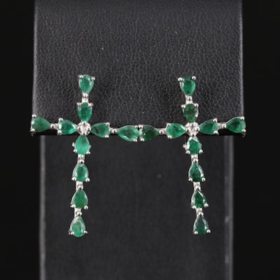 Sterling Emerald Cross Earrings