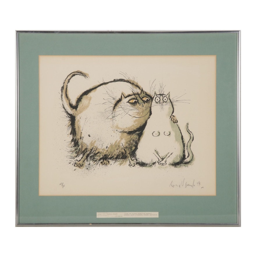 Ronald Searle Color Lithograph "Young Cat Already Regretting Puberty," 1967