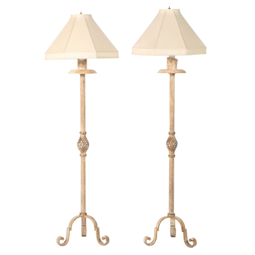 Pair of Baroque Style Painted and Parcel-Gilt Floor Lamps, Late 20th Century