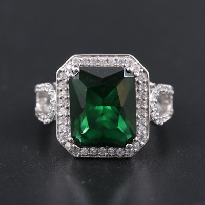 Sterling Silver Emerald and Cubic Zirconia Ring