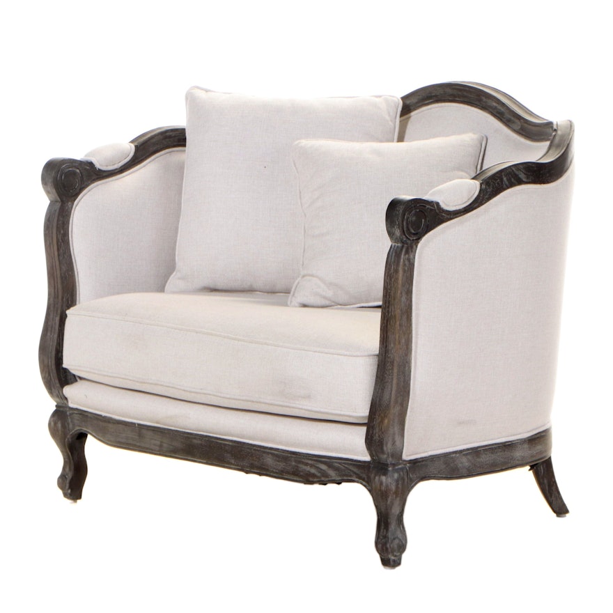 LF Products Louis XV Style Cerused Hardwood and Upholstered Settee