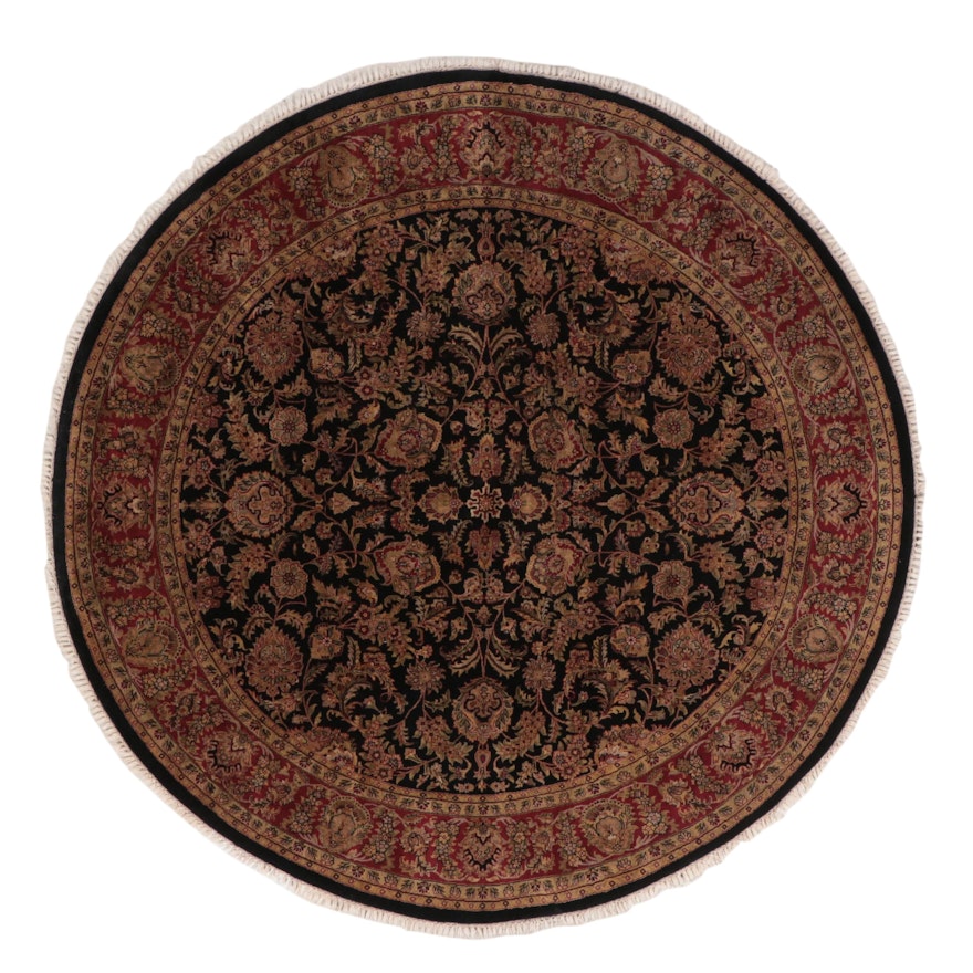 8' Round Hand-Knotted Indian Agra Area Rug