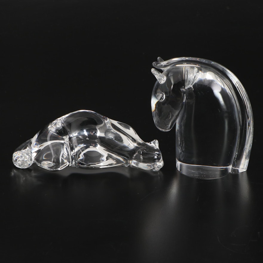 Susan Smyly for Steuben Glass "Roman Cat" and  Thompson Horse Head Figurines