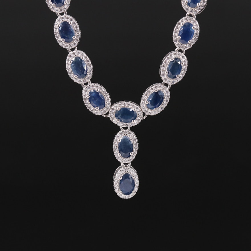 Sterling Sapphire Drop Necklace