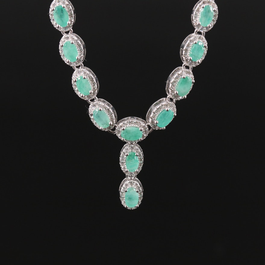 Sterling Emerald and Cubic Zirconia Necklace