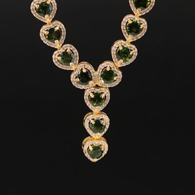 Sterling Heart Shaped Diopside and Cubic Zirconia Necklace