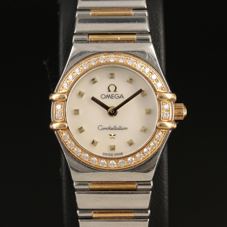 1998 Omega Stainless Steel and 18K Constellation Diamond Wristwatch