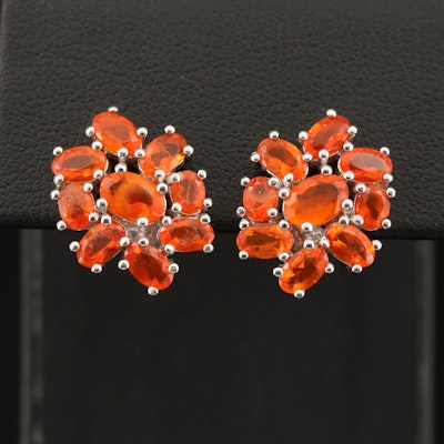 Sterling and Fire Opal Cluster Drop Earrings