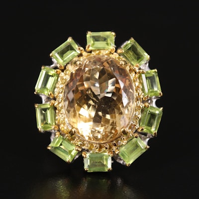 Sterling Citrine, Peridot and Sapphire Statement Ring