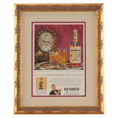 Old Charter Straight Bourbon Whiskey Promotional Lithograph in Mat Frame