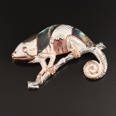 Sterling Abalone and Mother-of-Pearl Chameleon Converter Brooch
