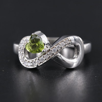 Sterling Silver Peridot and Cubic Zirconia Ring