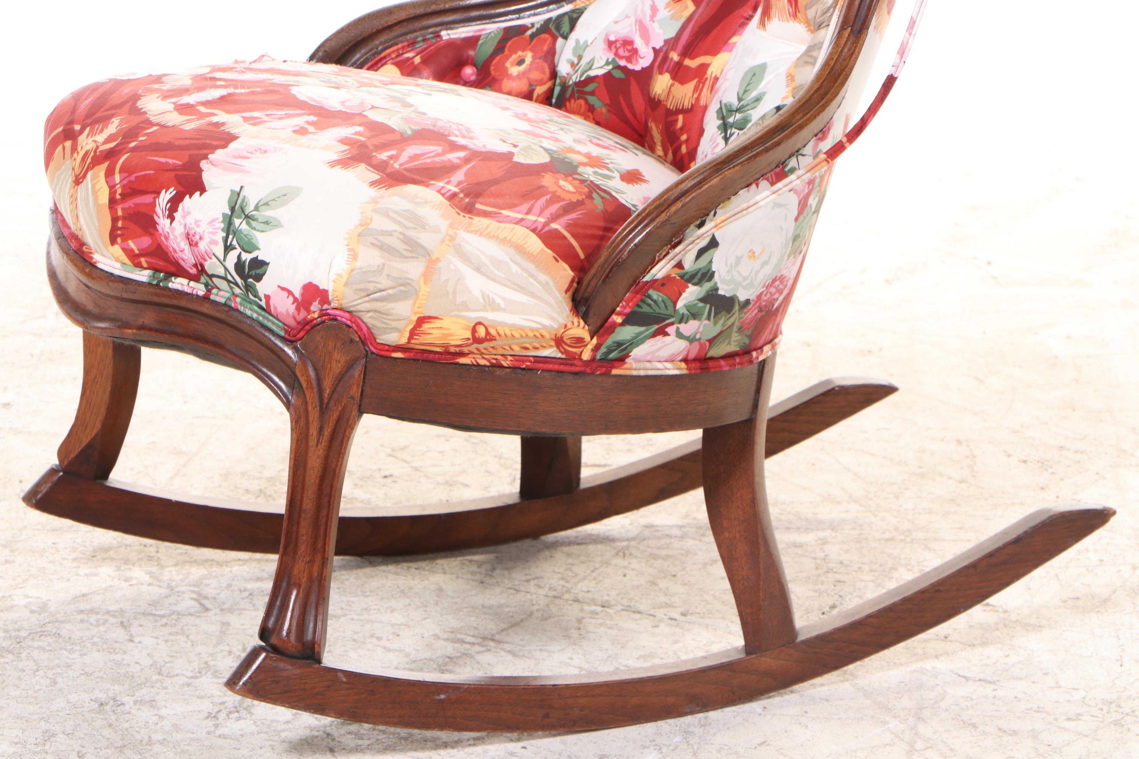 American Rococo Revival Walnut and Custom-Upholstered Rocker | EBTH