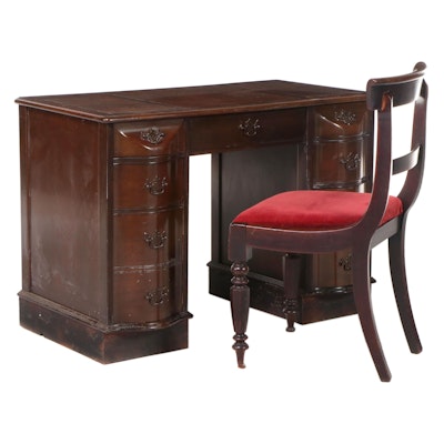 Federal Style Mahogany Kneehole Desk Plus William IV Mahogany Side Chair
