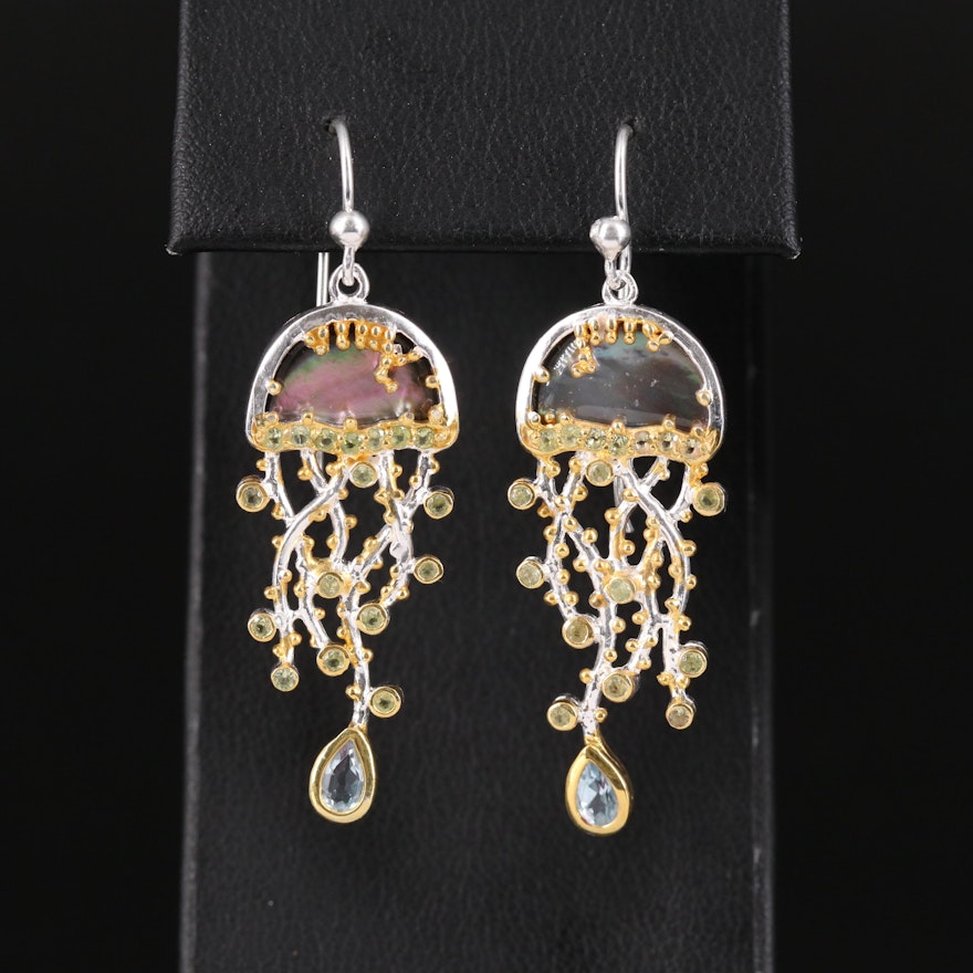 Sterling Mother-of-Pearl, Topaz and Peridot Jellyfish Earrings
