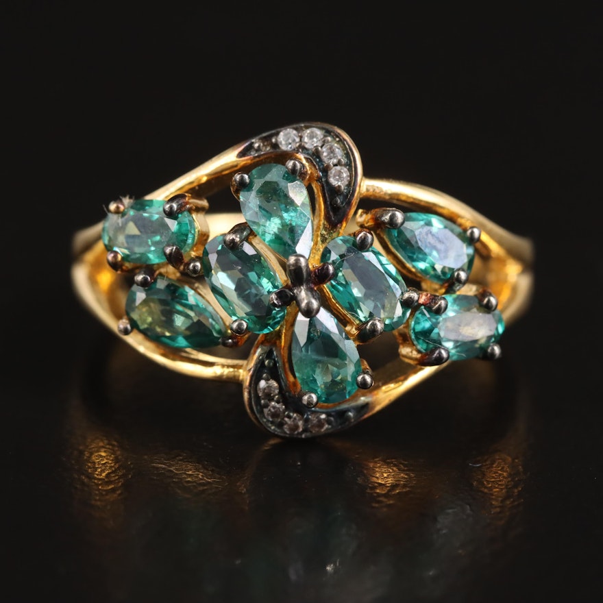 Sterling Chrysoberyl and Cubic Zirconia Ring