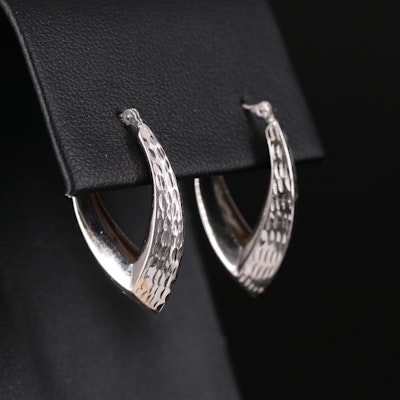 14K Diamond Cut Chevron Hoop Earrings