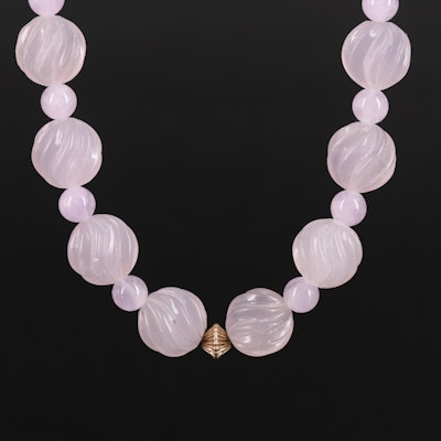 Carved Amethyst Bead Necklace with 10K Spacer Beads and Closure