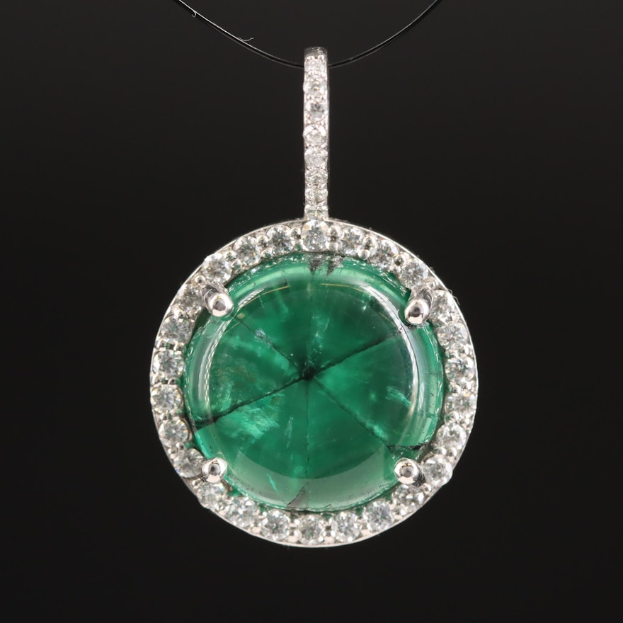 Platinum 6.56 CT Trapiche Emerald and Diamond Pendant with GIA Report