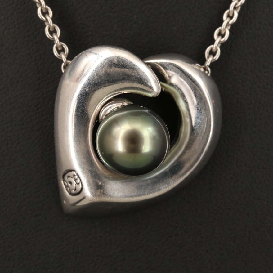 Sterling Pearl Heart Pendant Necklace